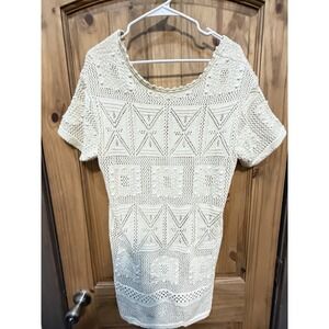 Bluivy Crochet Knit Tunic Dress Cream‎ Boho Festival Cottagecore S/M NWT